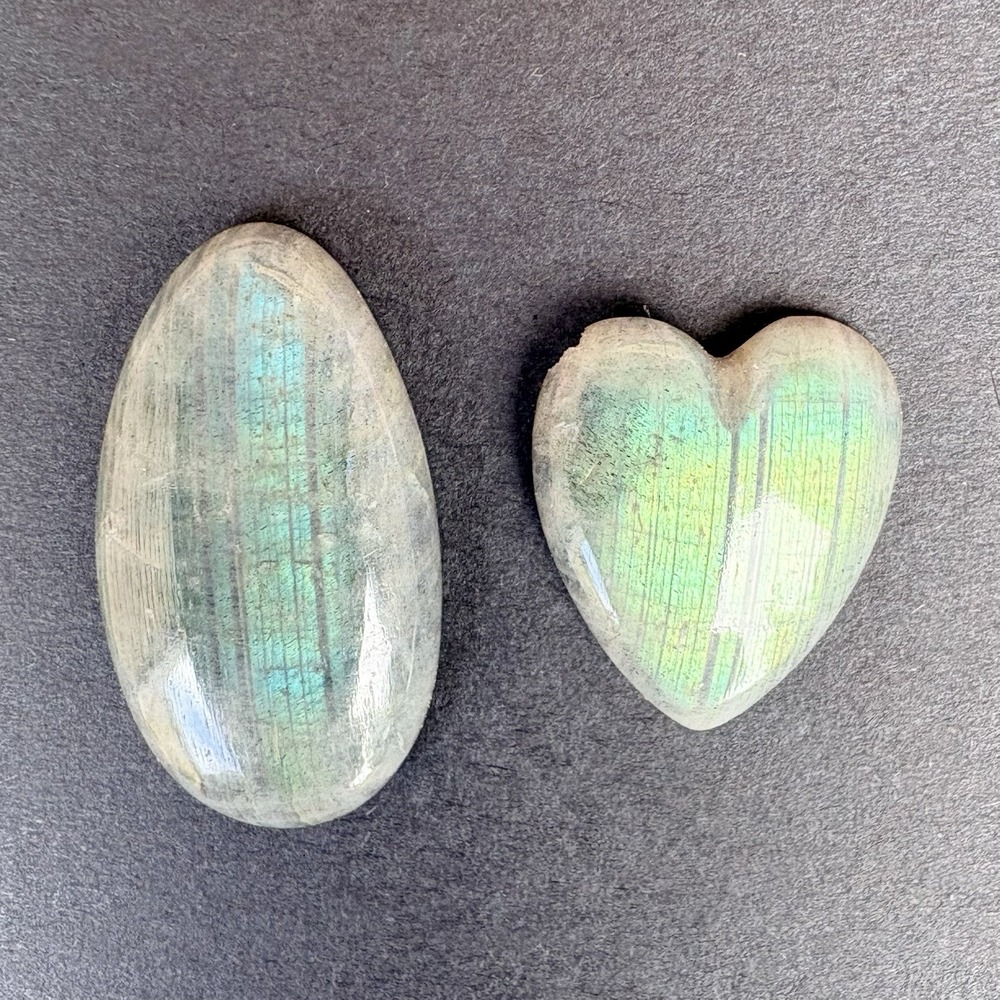 Natural Labradorite Heart & Teardrop Shape Cabochon Gemstone Lot of 2 Estate